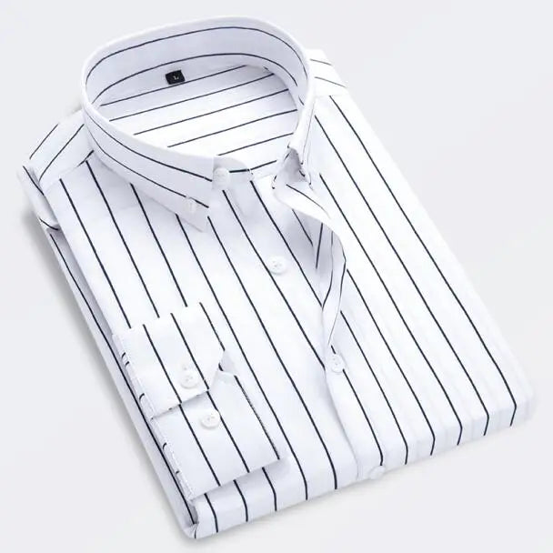 Men's Classic Striped Shirt, Single-breasted Long-sleeved Shirts Autumn New Men Top Red Blue Black Slim Version Male Chemise