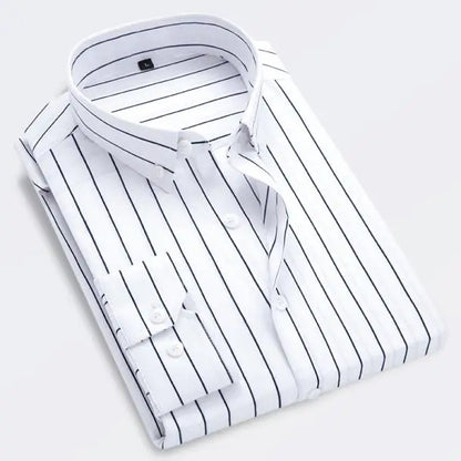 Men's Classic Striped Shirt, Single-breasted Long-sleeved Shirts Autumn New Men Top Red Blue Black Slim Version Male Chemise