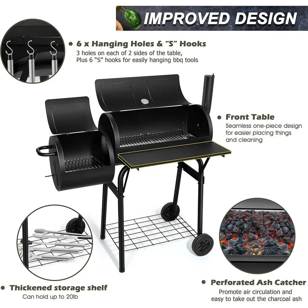 Charcoal Grill with Offset Smoker (Outdoor BBQ, Camping &amp; Backyard Use)