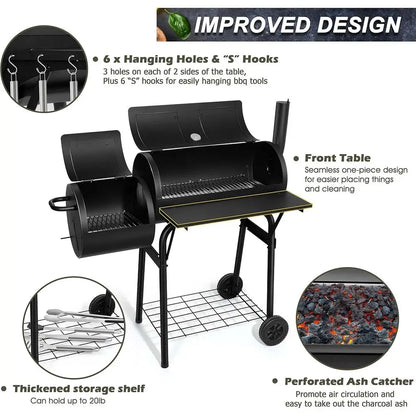 Charcoal Grill with Offset Smoker (Outdoor BBQ, Camping &amp; Backyard Use)