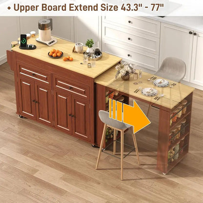 80" Kitchen Island with Dining Table & Power Outlet