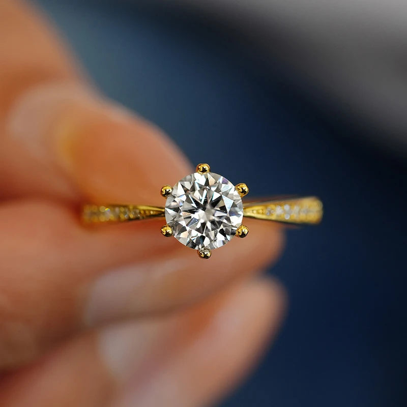 GRA Certified Moissanite Diamond 6 Prong Ring D Color Real 925 Sterling Silver Ring For Women Wedding Fine Jewelry