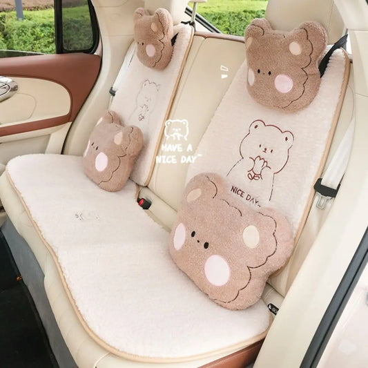 Furry Anti Slip Car Warm Seat Cushion Cartoon Soft Winter Seat Cushion Universal Plush Bear Car Cushion Interior Accessories
