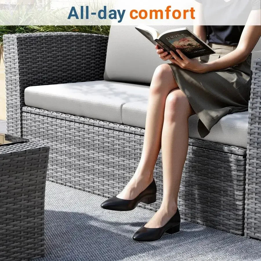 5‑Piece Wicker Patio Conversation Set with Cushions & Glass Table