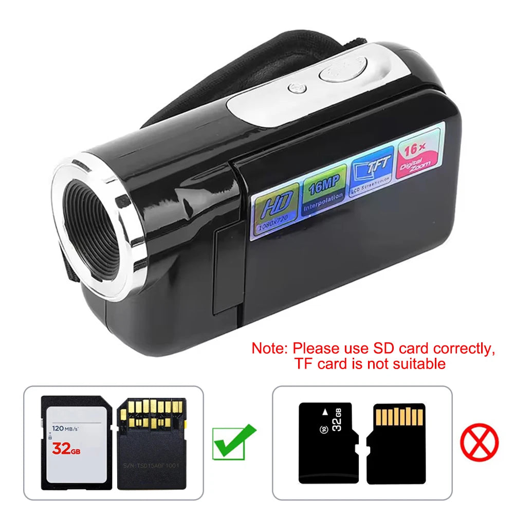 1080P 16MP Digital Camera &amp; Rotatable Screen Camcorder (2.7", 16X Zoom, Kids &amp; Vlog Camera)