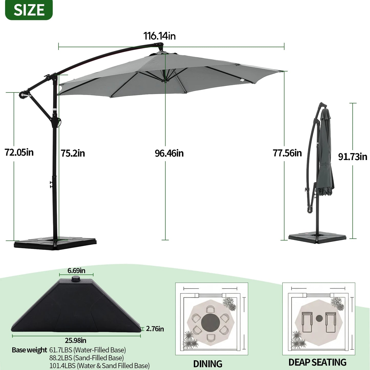 9.8FT Offset Patio Umbrella with Base — UV Protection