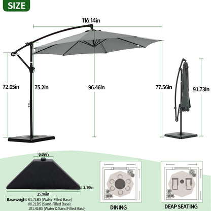 9.8FT Offset Patio Umbrella with Base — UV Protection