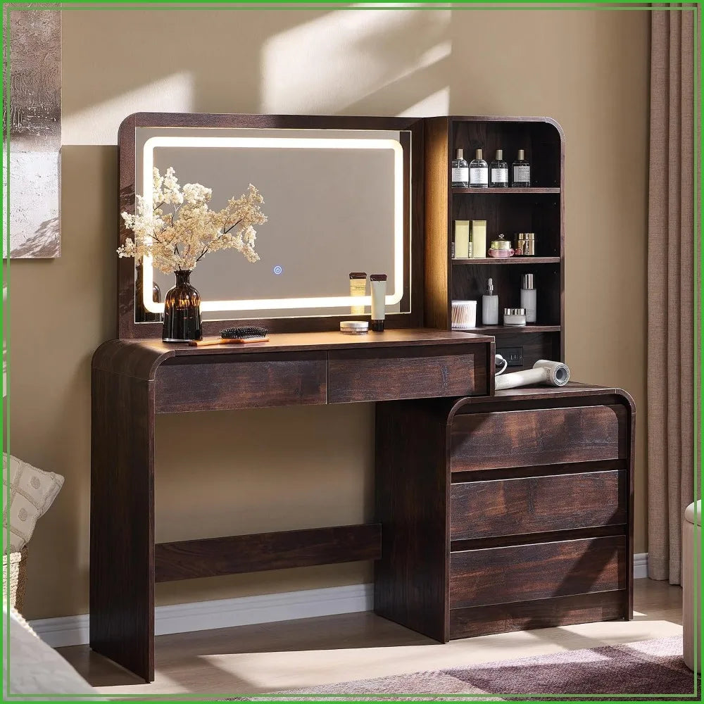 50" Vanity Desk with LED Mirror & Charging Station
