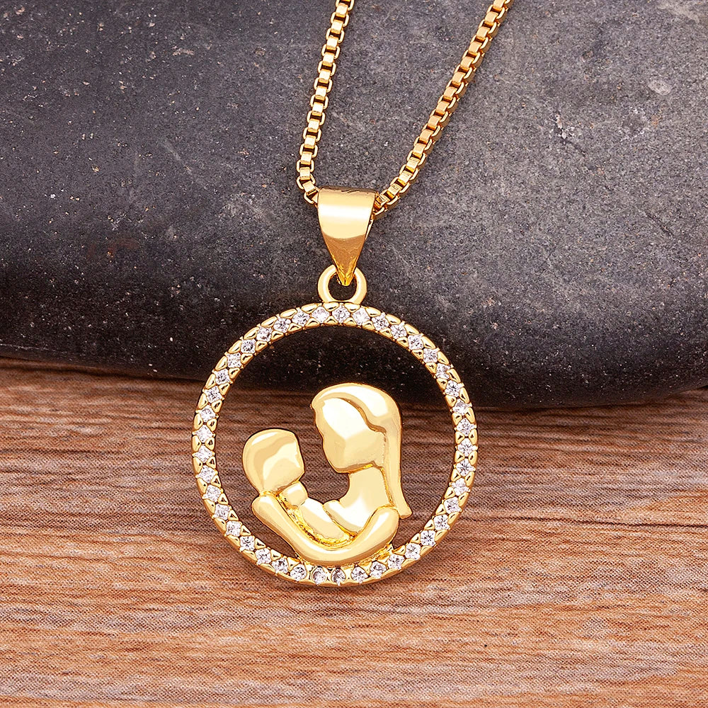 Nidin Luxury Fashion Letter "MOM" Inlaid Crystal Pendant Necklace Mother's Birthday Gift Woman Neck  Anniversary Jewelry