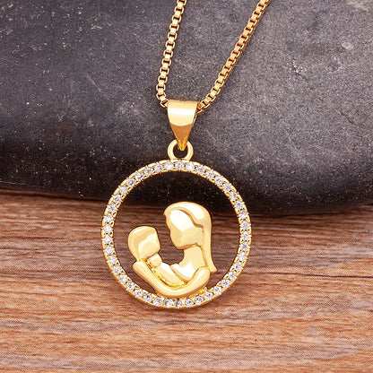 Nidin Luxury Fashion Letter "MOM" Inlaid Crystal Pendant Necklace Mother's Birthday Gift Woman Neck  Anniversary Jewelry