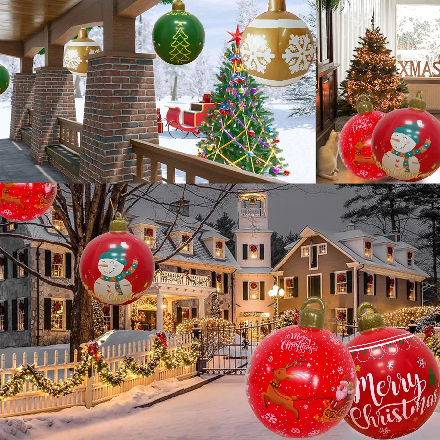 32 Inch Giant PVC Inflatable Christmas Ball Ornaments Outdoor Large Xmas Blow Ball Decorations for Christmas Party Ornaments