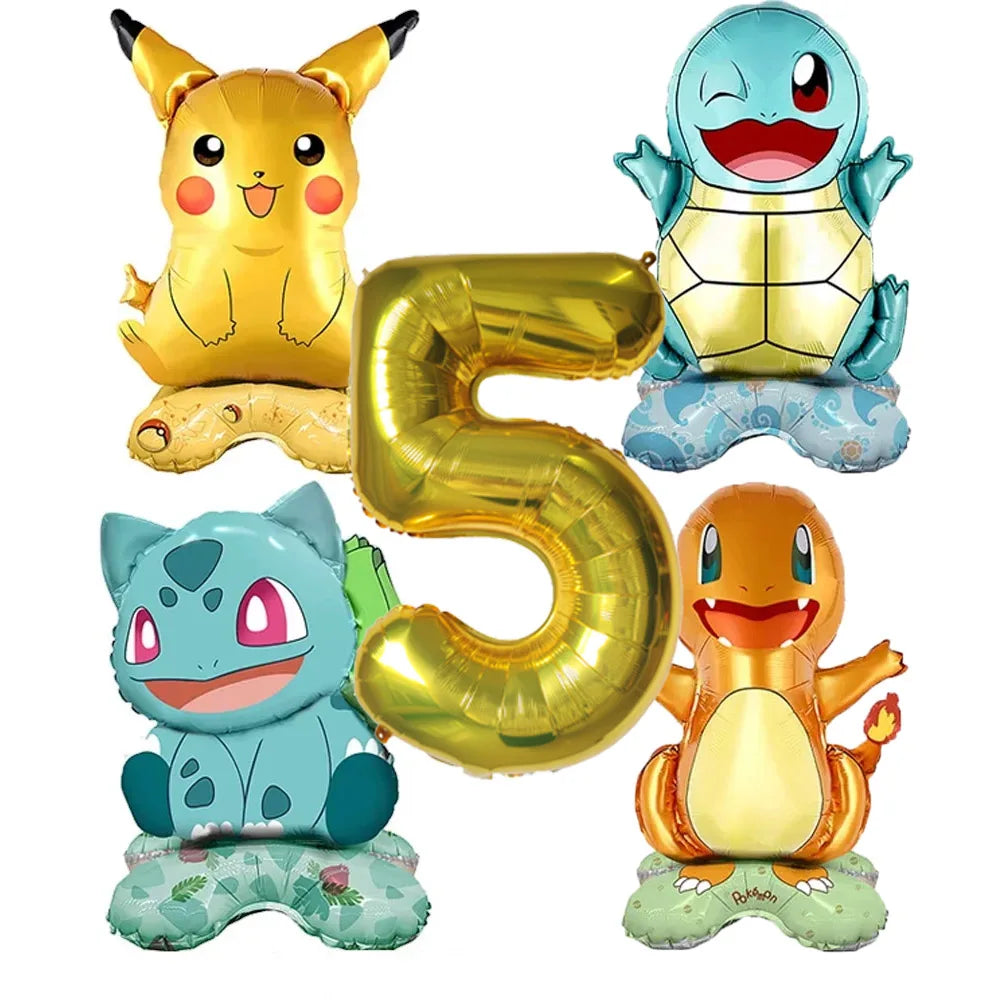 5pcs Pokémon Cartoon Balloon Number Set (Pikachu · Charmander · Squirtle · Bulbasaur)