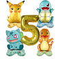 5pcs Pokémon Cartoon Balloon Number Set (Pikachu · Charmander · Squirtle · Bulbasaur)