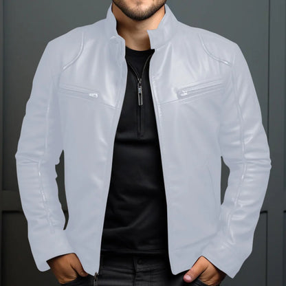 Men's Biker Leather Jacket Stand-up Collar Punk Leather Jacket Men