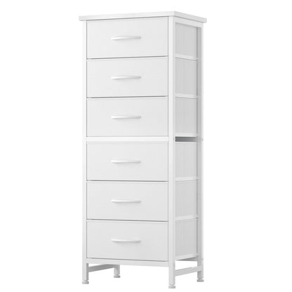 Tall 6‑Drawer Fabric Dresser with Wood Top & Metal Frame