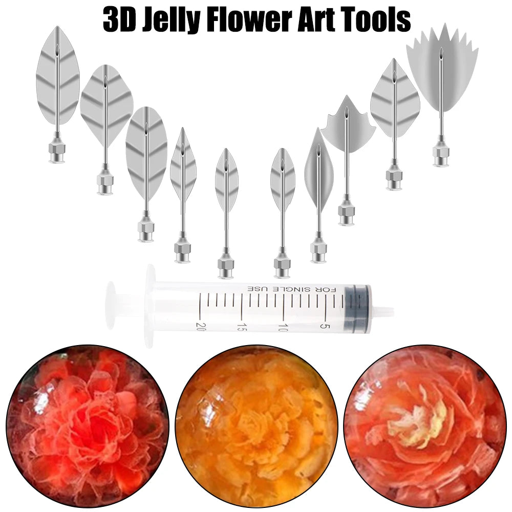 10 pcs Pudding Nozzle +1 Syringe Tools Jelly Cake Jello Gelatin Tools Cake Decorating Tools 3D Jelly Flower Art Tools