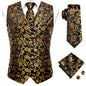 Hi-Tie 20 Color Silk Men's Vests Tie Slim Sleeveless Jacket Hanky Cufflink Waistcoat 4PC Suit