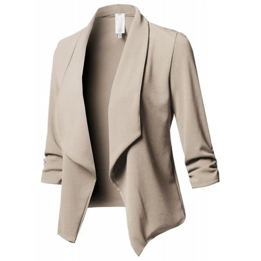 Women's Long Sleeve Open Front Blazer with Waterfall Collar and Asymmetrical Hem Jacket