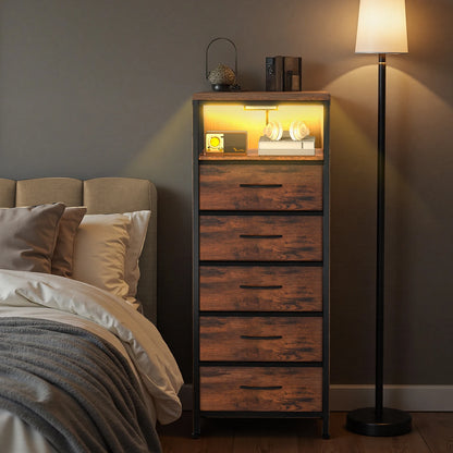 5‑Drawer Nightstand with Charging Station & USB Ports