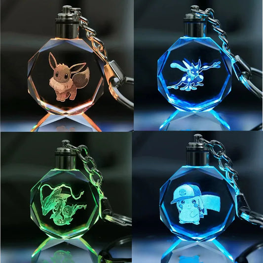 Pokemon Cartoons Anime Figure Pikachu Charizard Mewtwo Eevee Crystal  Collection Luminous Keychain Pendant Model  Kids Toy Gift