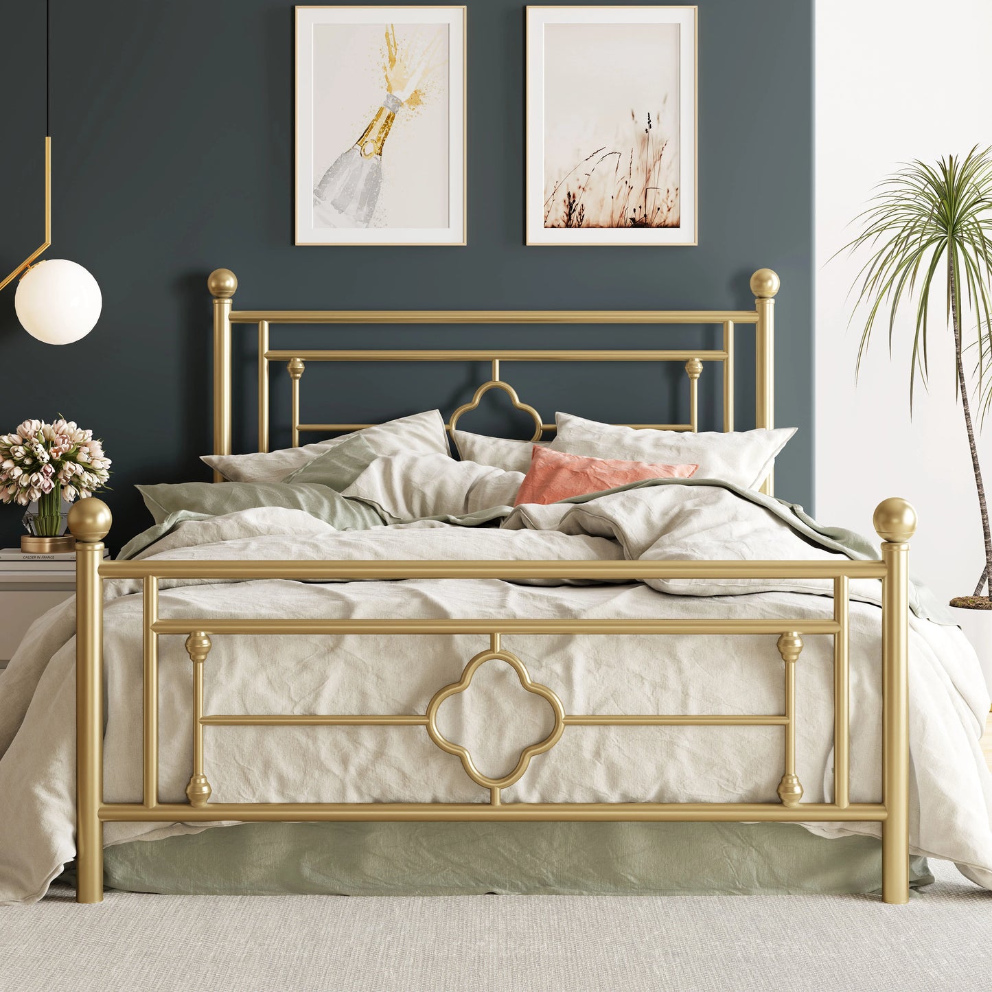 HOOMIC 14" Metal Platform Bed Frame – Vintage Victorian Wrought Iron Headboard & Footboard