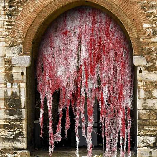 30x72 Inch Horror Bloody Halloween Decorative Door Curtain Horror Decorative Gauze Props Ideal Haunted House Party Decoration ﻿