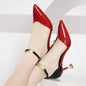 Women Fashion Sweet Pointed Toe Buckles Strap Stiletto Heels Lady Cool Red Party Heel Shoes White Heels