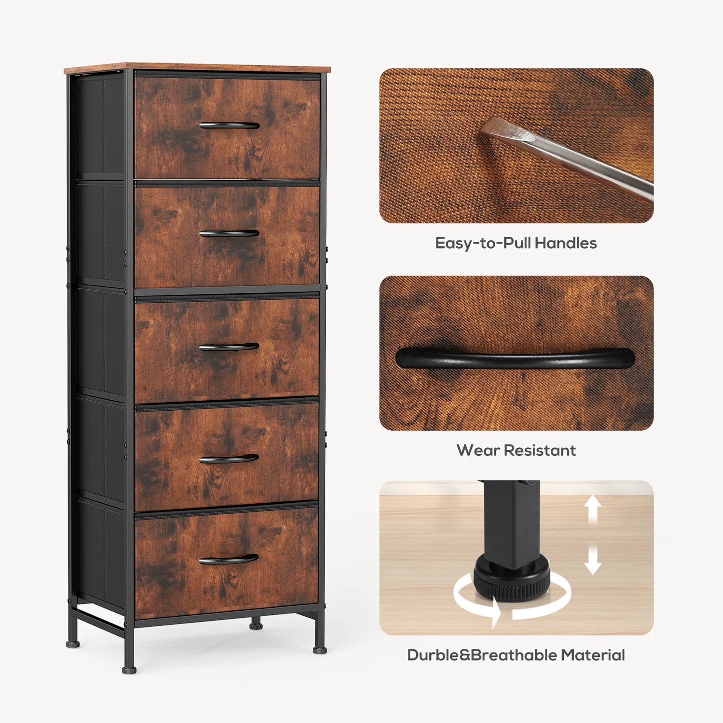 48" Bedroom Dresser with 5 Fabric Drawers