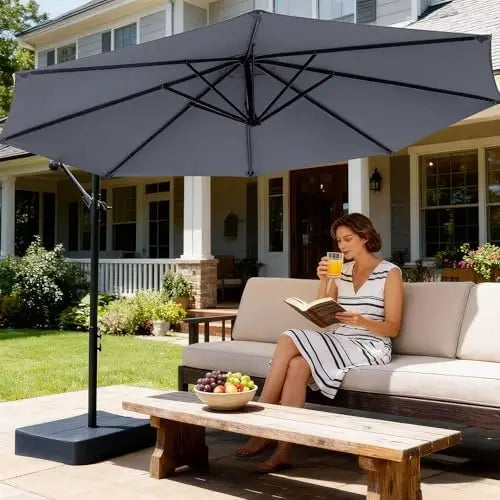 10FT Cantilever Umbrella with Base — 360° Rotation & Infinite Tilt