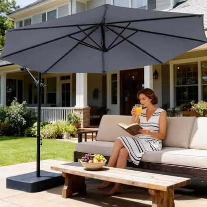 10FT Cantilever Umbrella with Base — 360° Rotation & Infinite Tilt
