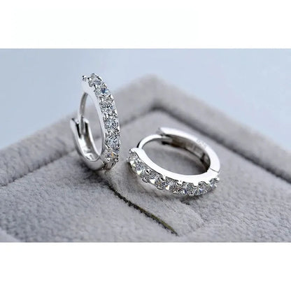 Women Romantic 925 Sterling Silver Plated Rhinestone Crystal Hoop Earrings