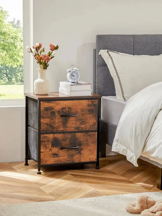 Nightstand  Storage  For Bedroom with 2 Fabric Drawers JHK