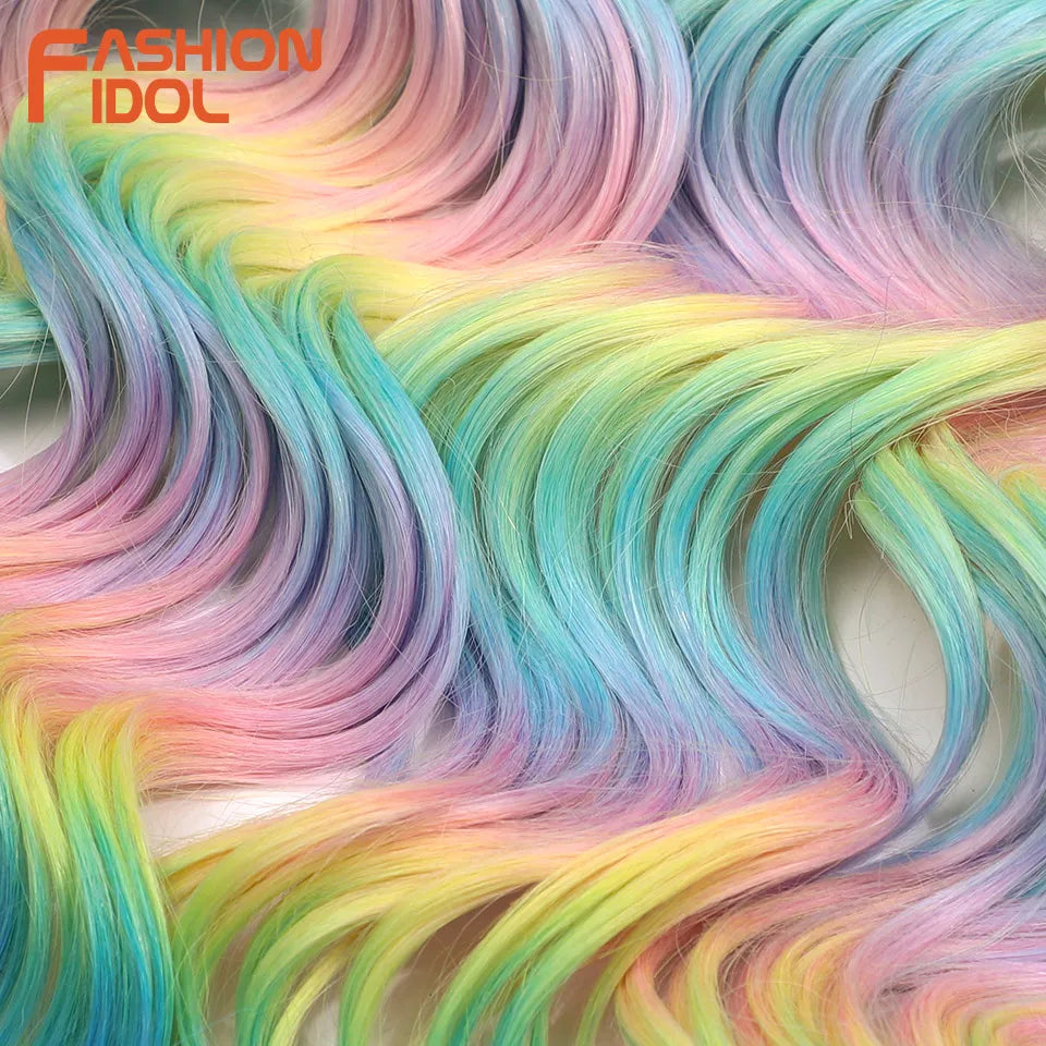 FASHION IDOL 24inch 300g/3pcs Deep Wave Crochet Hair Synthetic Water Wave Braiding Hair Ombre Rainbow color Fake Hair Extensions