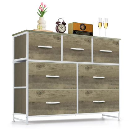 9‑Drawer Tall Bedroom Dresser with Wooden Top & Fabric Bins