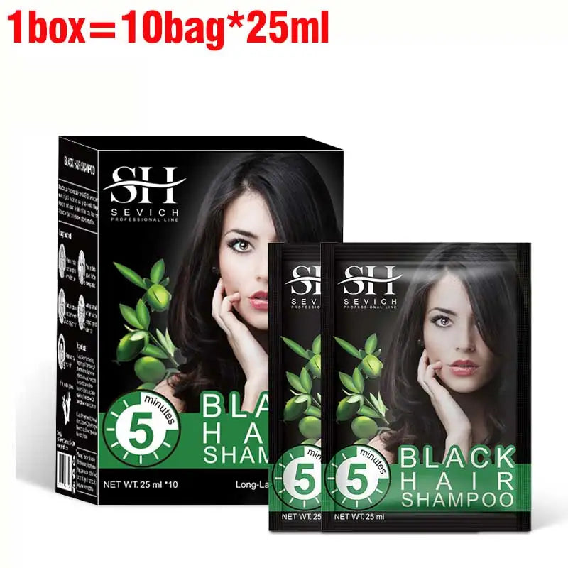 Instant Black Hair Shampoo – 10Pcs Herbal Color Restore, 5‑Minute Gray Coverage