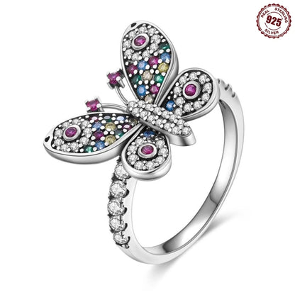 925 Sterling Silver Inlaid Full With Colorful Zirconium Butterfly Rings For Wedding Engagement Silver Rings Jewelry