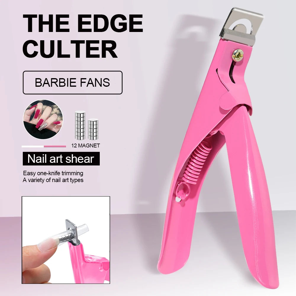 Acrylic Nail Cutter Kit - Stainless Steel Clipper and Scissors for U-Word False Tips, Manicure Tools Set with Straight Cut and 12pcs Magnet