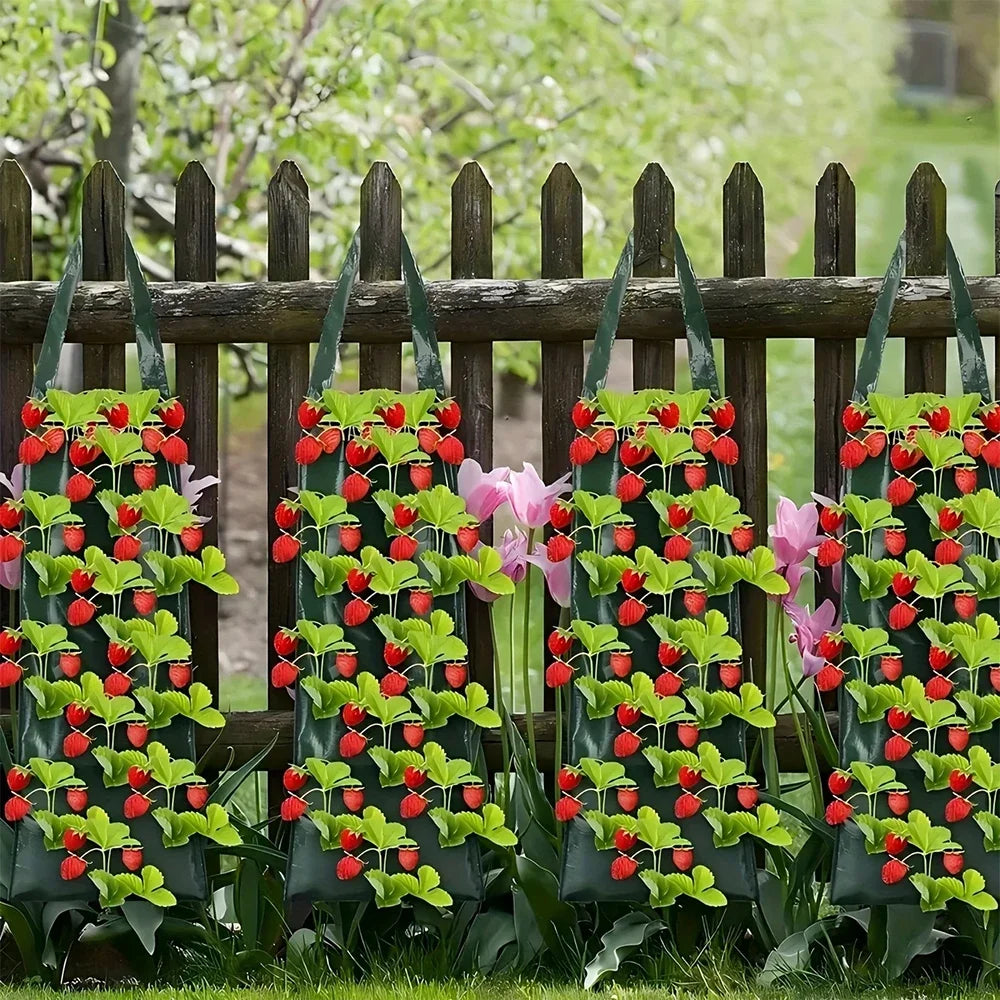 1-4PCS Garden Veranda Supplies Multi-Pocket Strawberry Fruit Cultivation Hanging Plant Grow Bag Outdoor Compost Seedling Planter