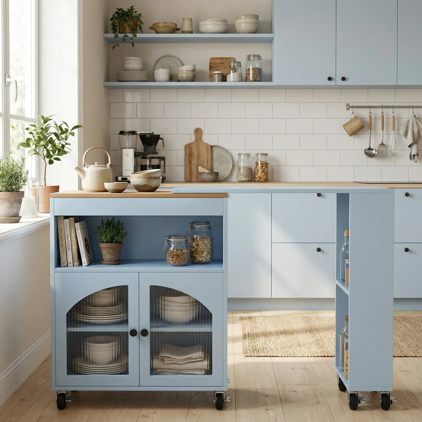 Kitchen Island Cart with Extendable Table, LED & Power Outlets
