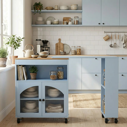 Kitchen Island Cart with Extendable Table, LED & Power Outlets