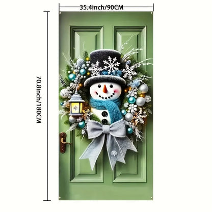 Winter Snowman Christmas Wreath Door Cover Decoration Hanging Door Banner Winter Cute Outdoor Snowman Backdrop Christ