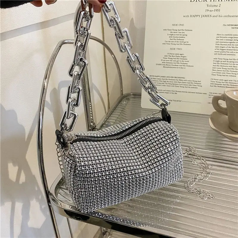 Women's Mini Crossbody Rhinestone Glitter Chain Bag (6.3*3.54) Inch