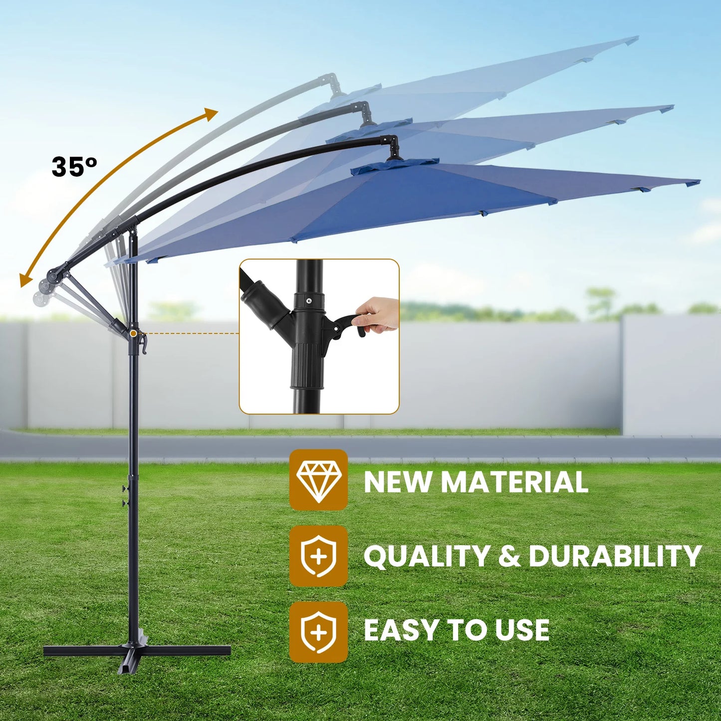 10FT Cantilever Patio Umbrella — Easy Tilt, UV Protection, 8 Ribs