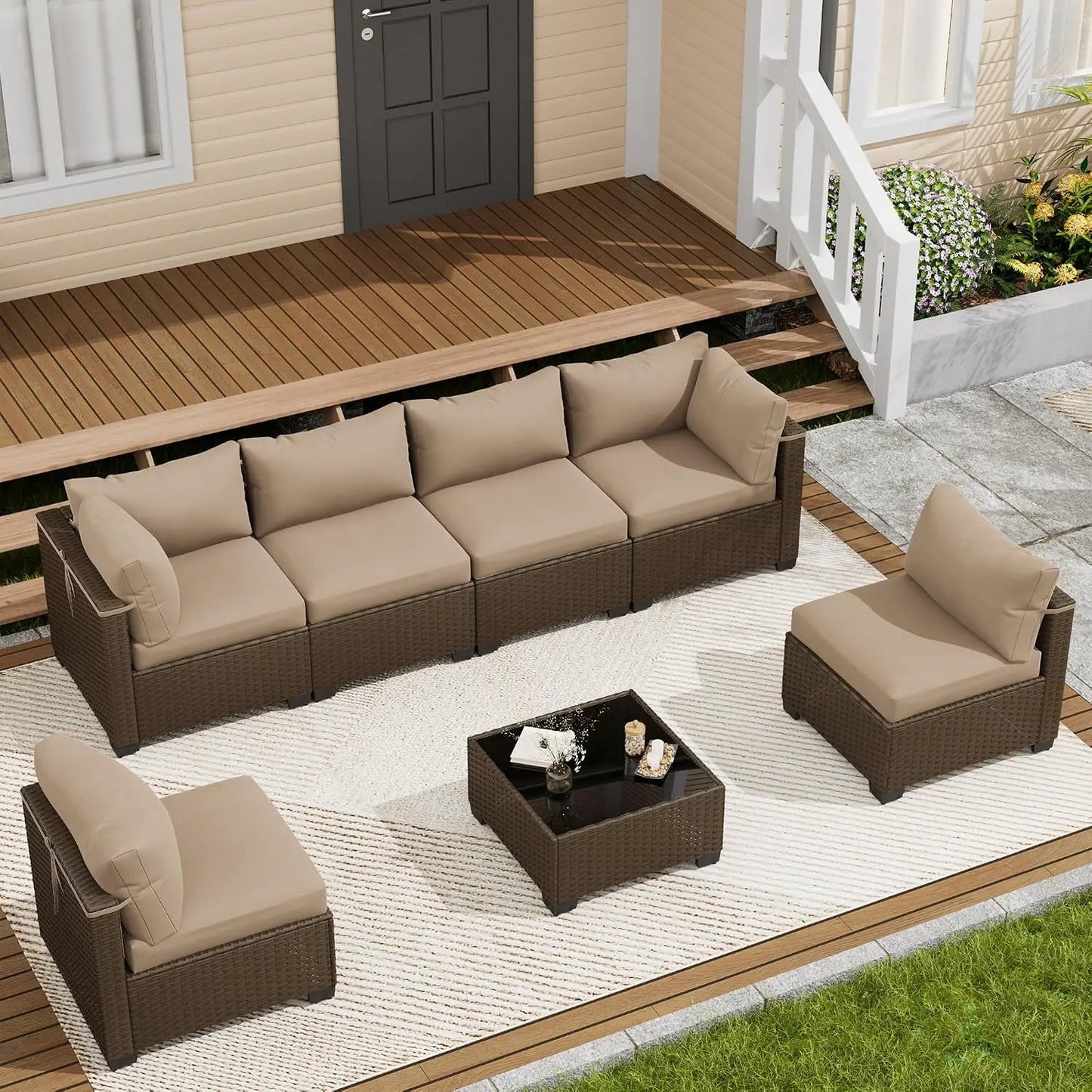 7‑Piece Wicker Patio Conversation Set – Custom Sectional Sofa
