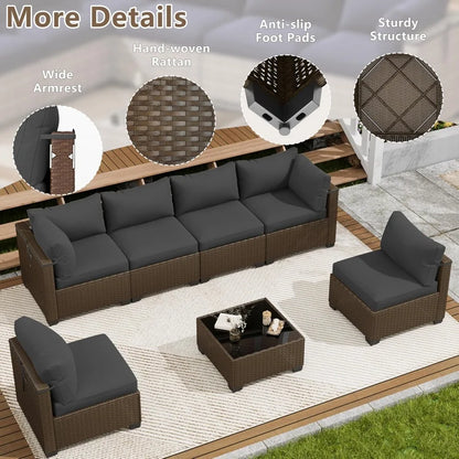 7‑Piece Outdoor Wicker Sectional Sofa Set with Coffee Table