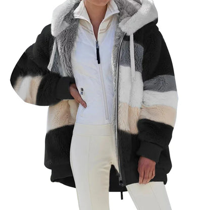 Oversized Jacket for Women Coat Autumn Winter Warm Plush Pocket Hooded Streetwear Loose Lady Zipper Cashmere Outerwear Coat