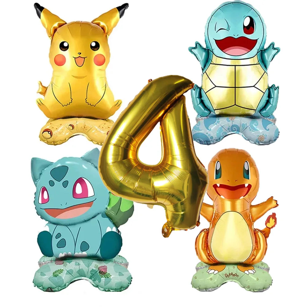 5pcs Pokémon Cartoon Balloon Number Set (Pikachu · Charmander · Squirtle · Bulbasaur)