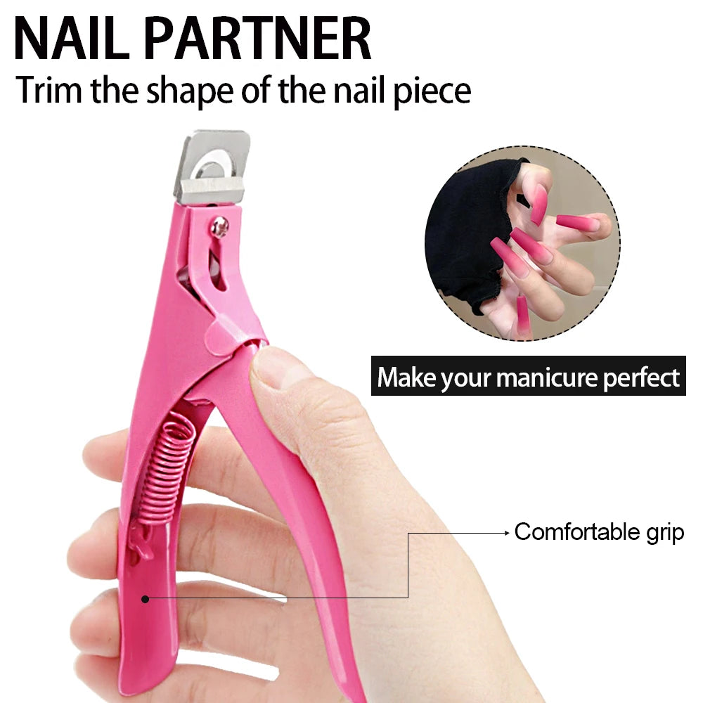 Acrylic Nail Cutter Kit - Stainless Steel Clipper and Scissors for U-Word False Tips, Manicure Tools Set with Straight Cut and 12pcs Magnet