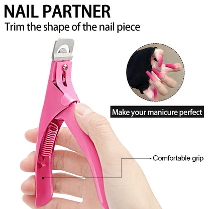 Acrylic Nail Cutter Kit - Stainless Steel Clipper and Scissors for U-Word False Tips, Manicure Tools Set with Straight Cut and 12pcs Magnet