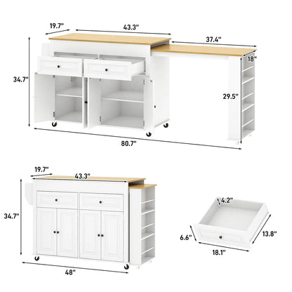 80"–48" Extendable Kitchen Island with Power Outlet (Custom)